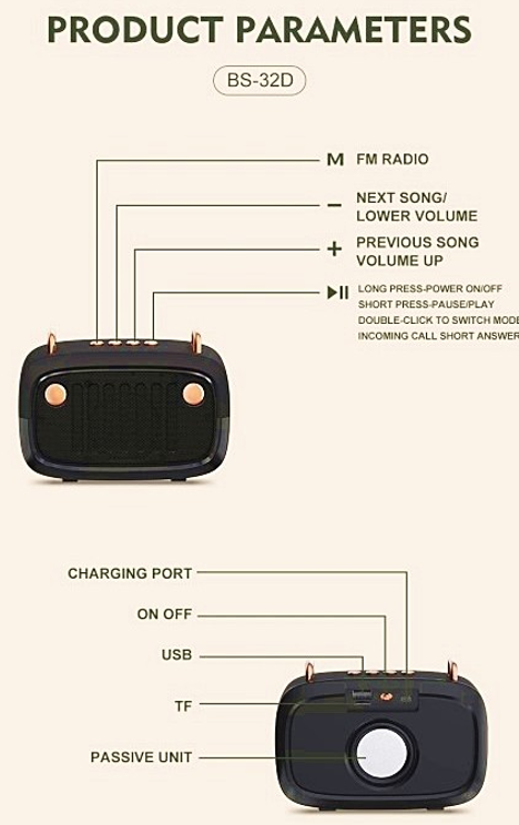 BS32D Bluetooth Speaker: Product Parameters