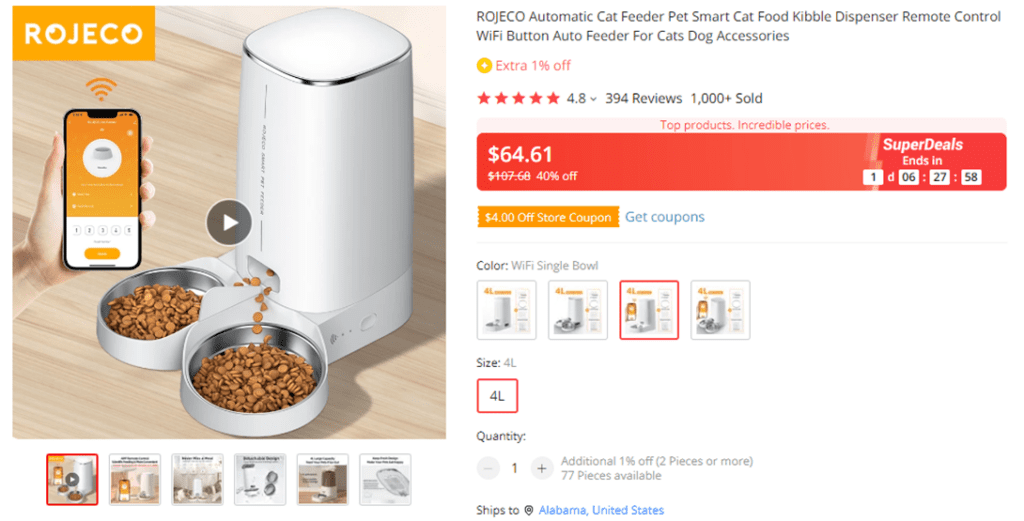 ROJECO Automatic Cat Feeder 