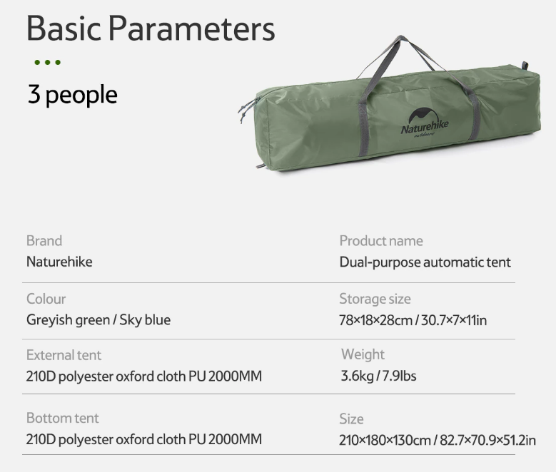 Ultra-Lightweight Foldable Tent: basic parameters